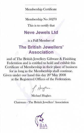 National Association of Jewellers certificate National Association of Jewellers